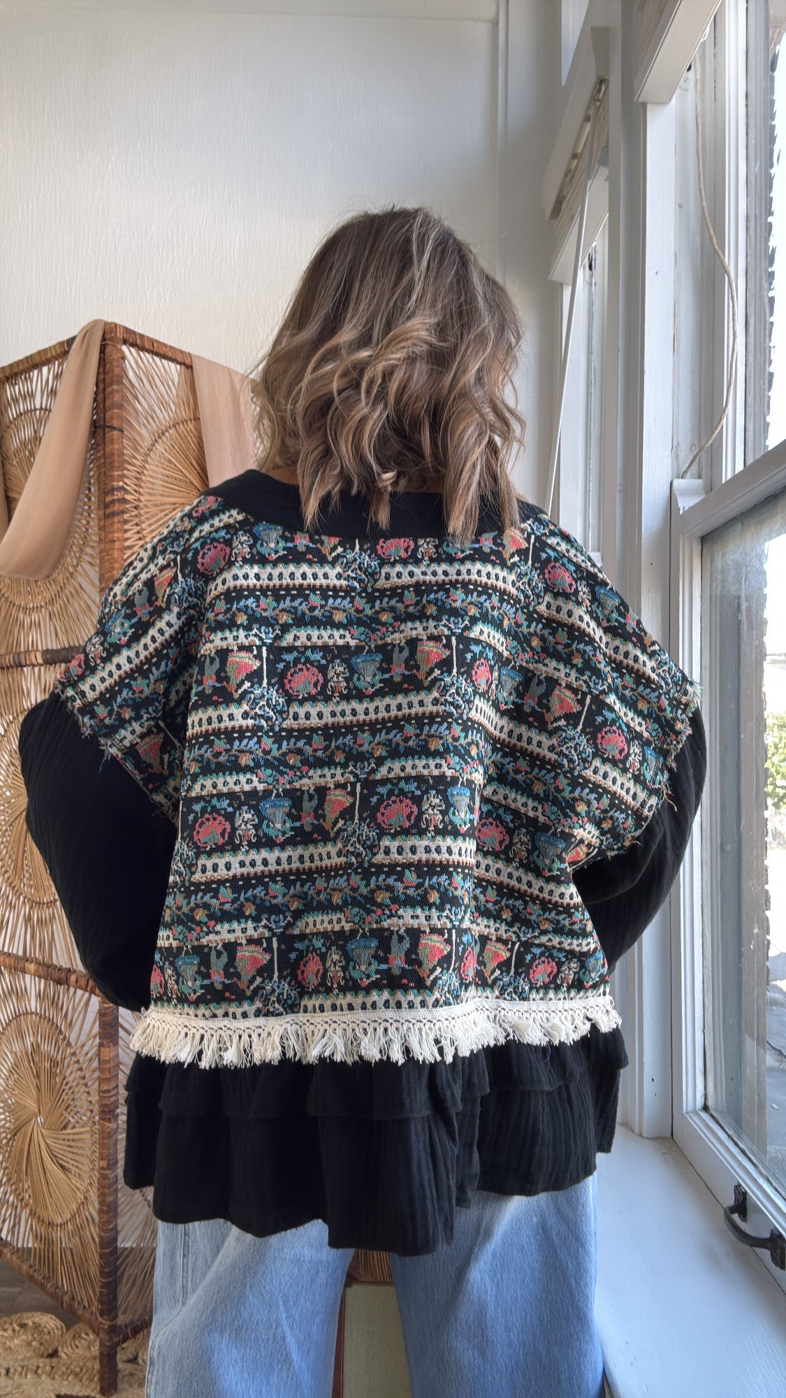 Bethany Woven Cardigan, Black