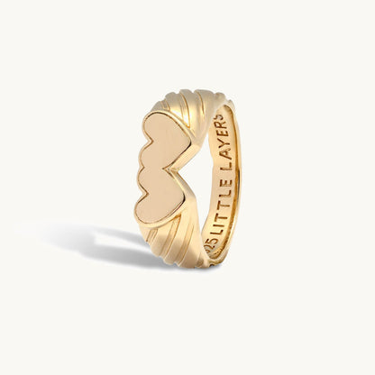 Gold Double Heart Signet Engravable Ring