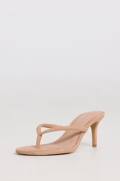Heeled Thong Sandals in Soft Tan
