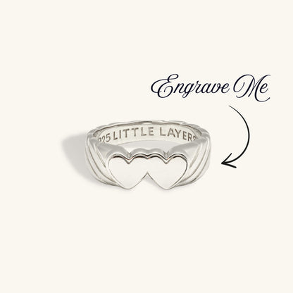 Silver Double Heart Signet Engravable Ring