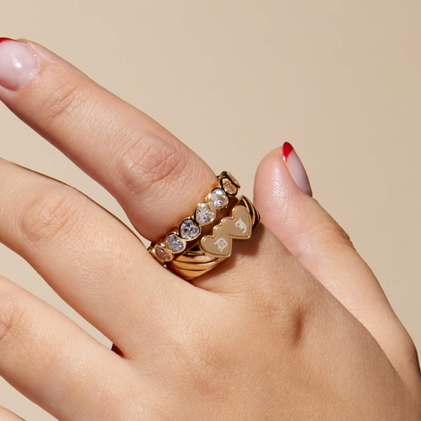 Gold Double Heart Signet Engravable Ring