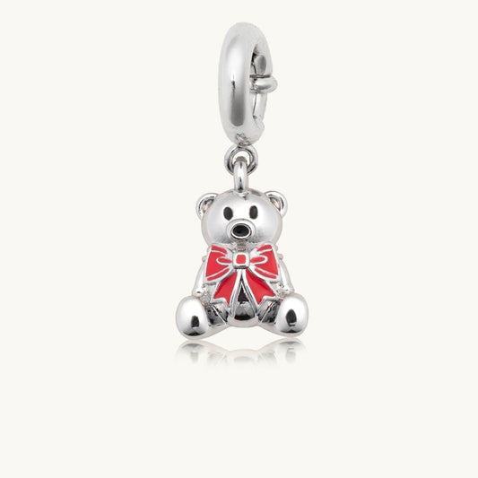 Custom Silver Holiday Teddy Bear Charm