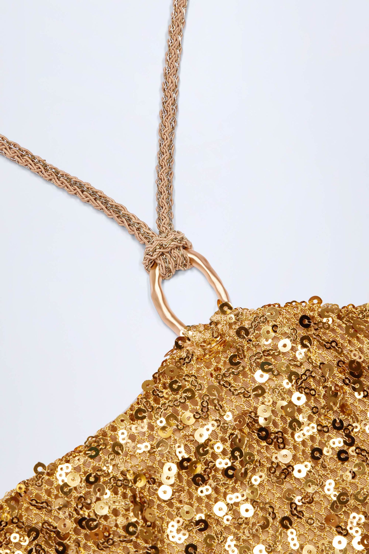 Embellished Hardware-Detail Strappy Maxi Skirt in Gold