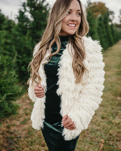 Fatima Faux Shag Layered Jacket - Ivory