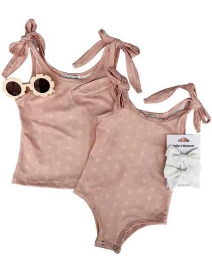 Madden Tie Shoulder Tank Top & Leotard - Ditsy Dune